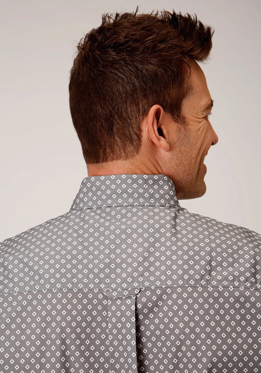 Personalized Touch Ribbed Trim Roper Mens Grey Cotton Blend 1 Pocket BD S/S Shirt