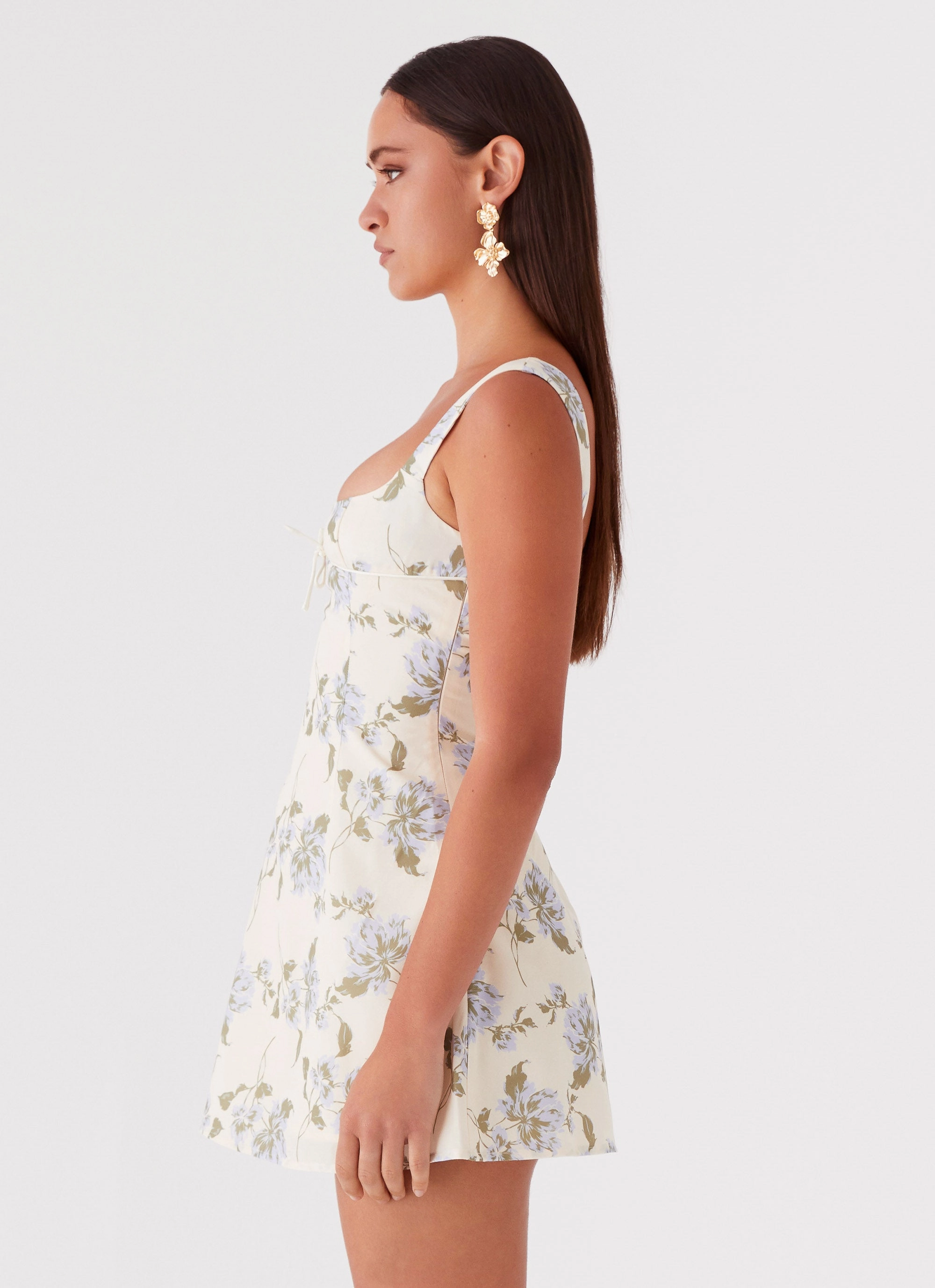 Timeless Design Chic Rhythm Cadence Mini Dress - Yellow Purple Floral