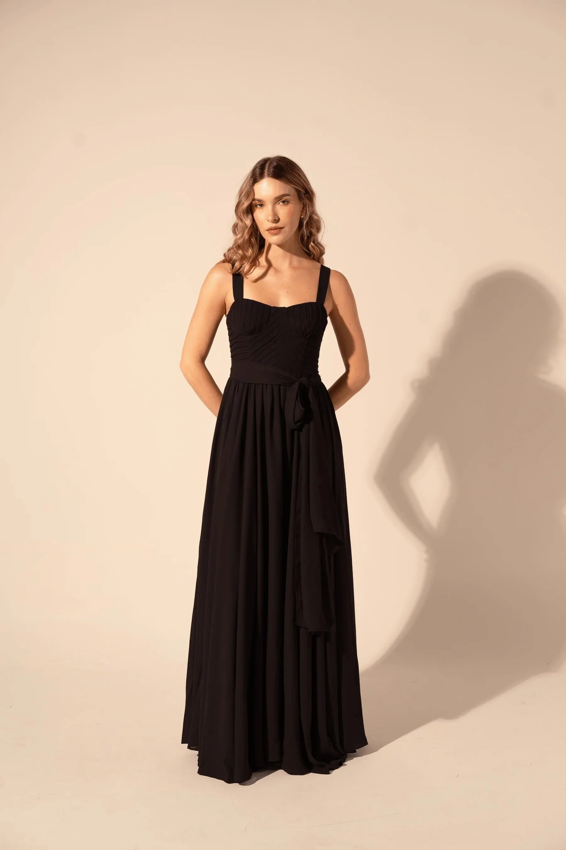 Rural Charm Silky Silhouette Claudette Maxi Gown in Black