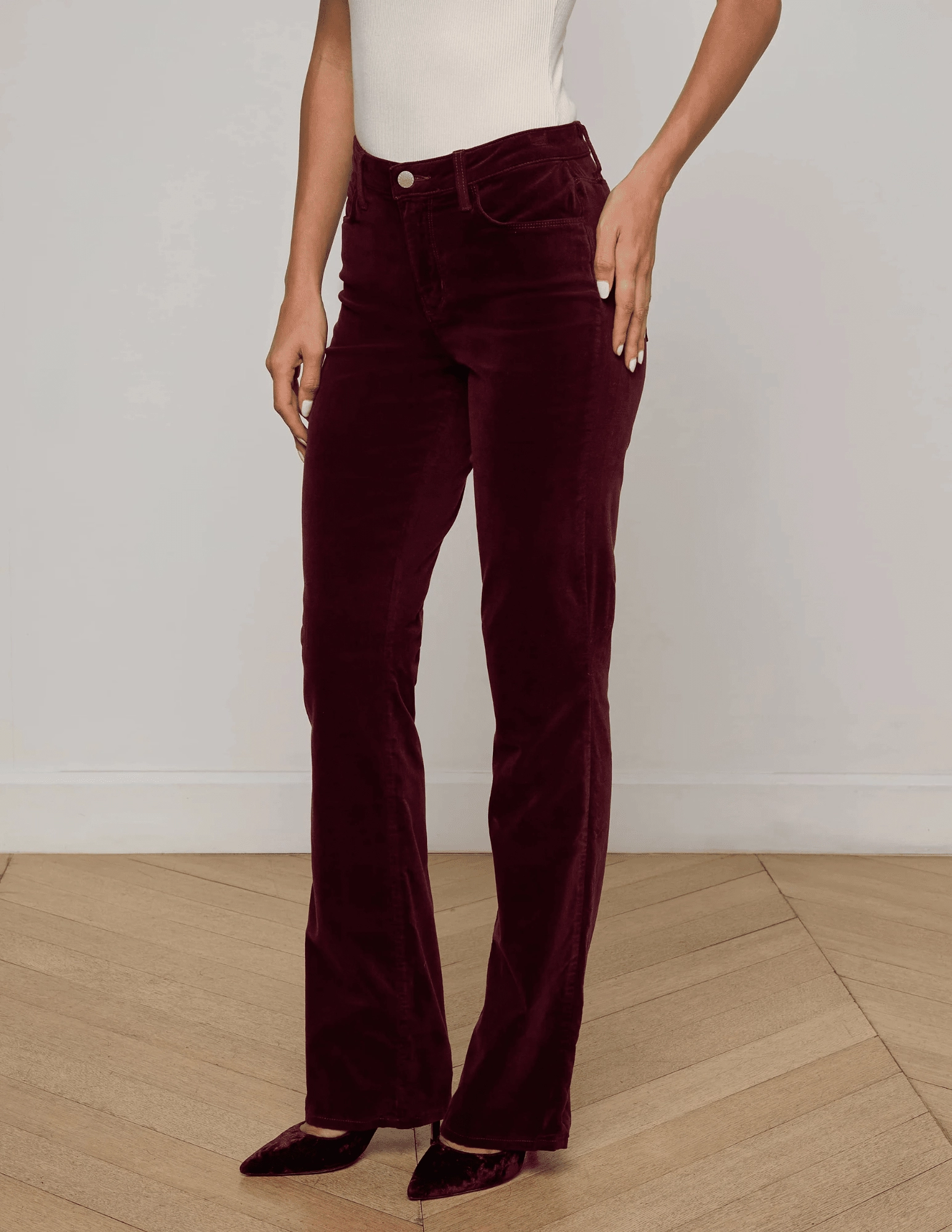 No Gap Waistband L'AGENCE Stevie Velvet Jeans in Dark Port