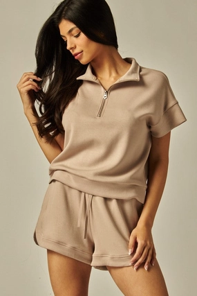 Milano Double Soft Short Sleeve Half-Zip Sweat Shorts simple design