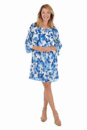 Inked Flowers Keyhole Neck Pleated Dress Active Moments