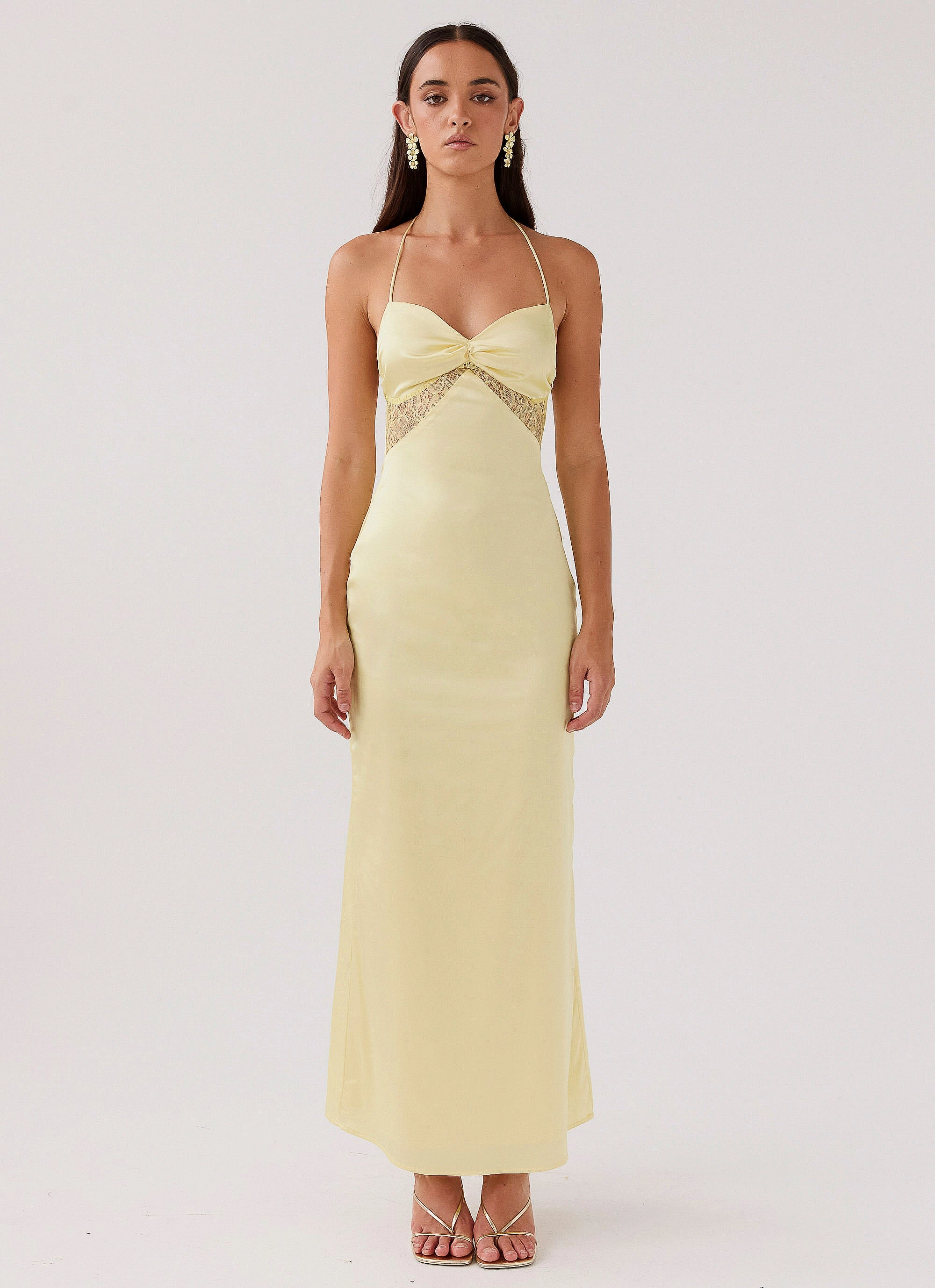 Playful printed gown Semi Casual Dream Sight Lace Satin Maxi Dress - Lemon