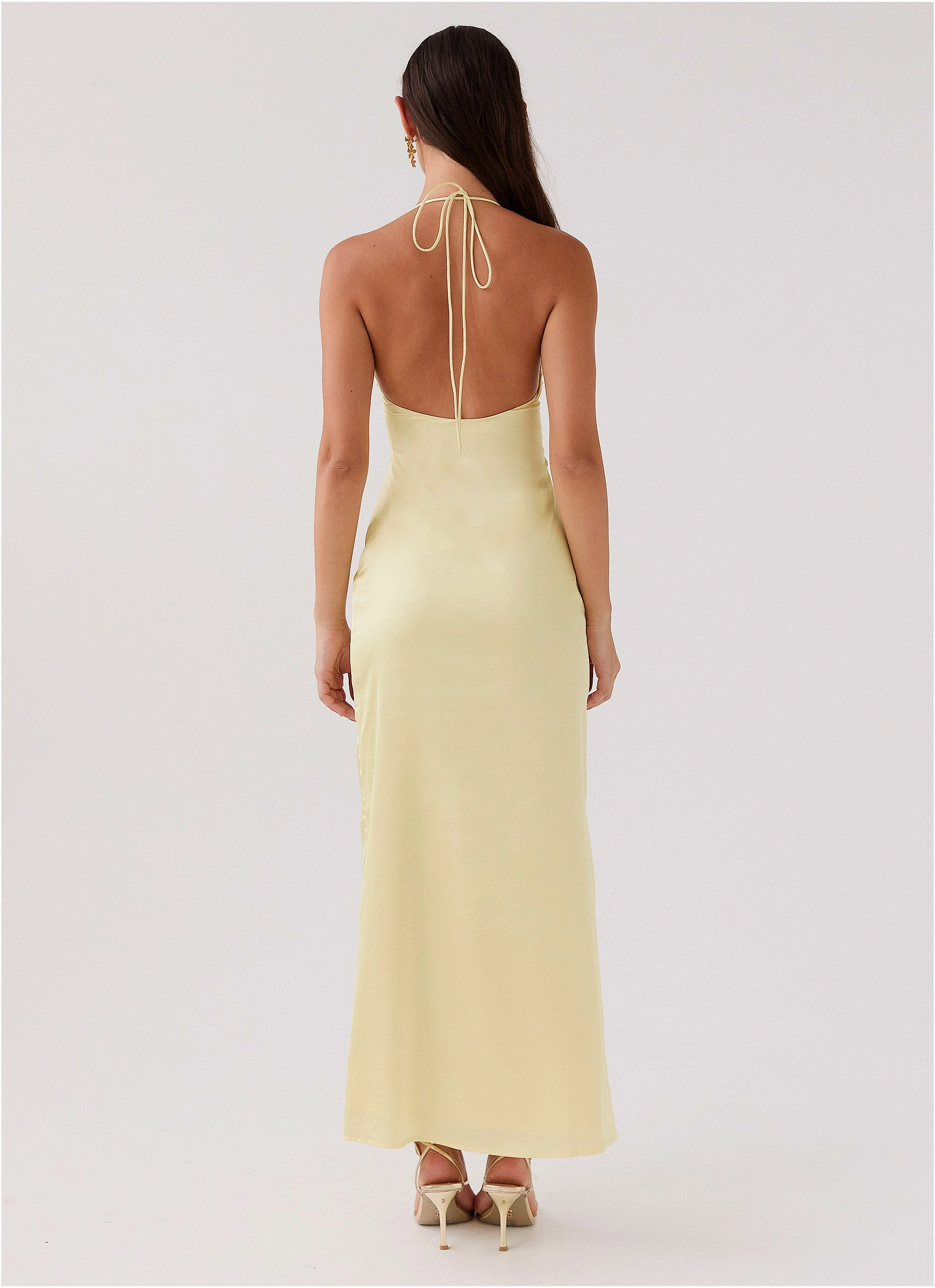 PlushLining Stylish Look Dream Sight Lace Satin Maxi Dress - Lemon