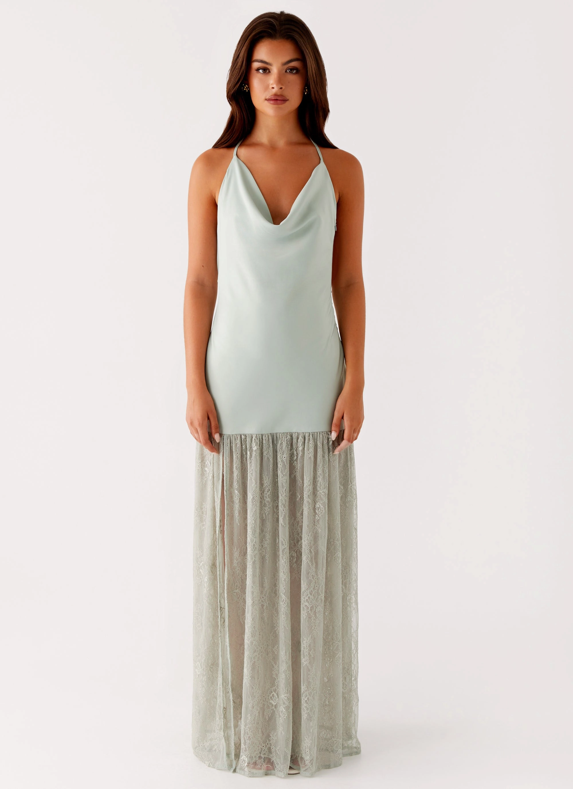 Kylie Maxi Dress - Sage Satin-Sleeve