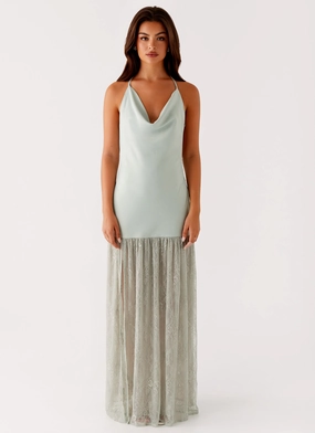 Kylie Maxi Dress - Sage Satin-Sleeve
