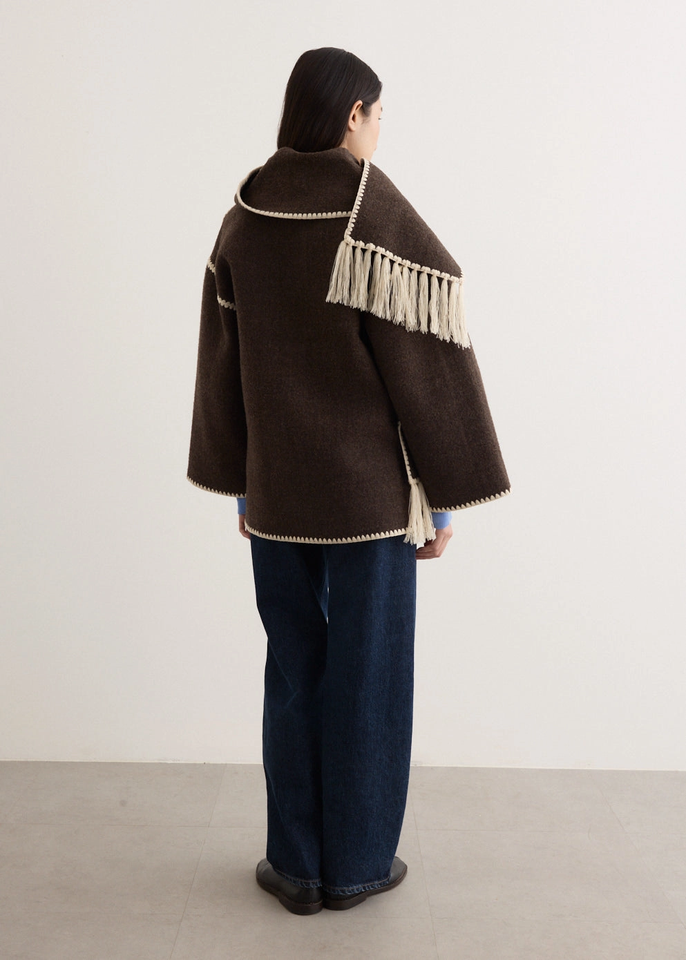 Embroidered Scarf Jacket Solid Color