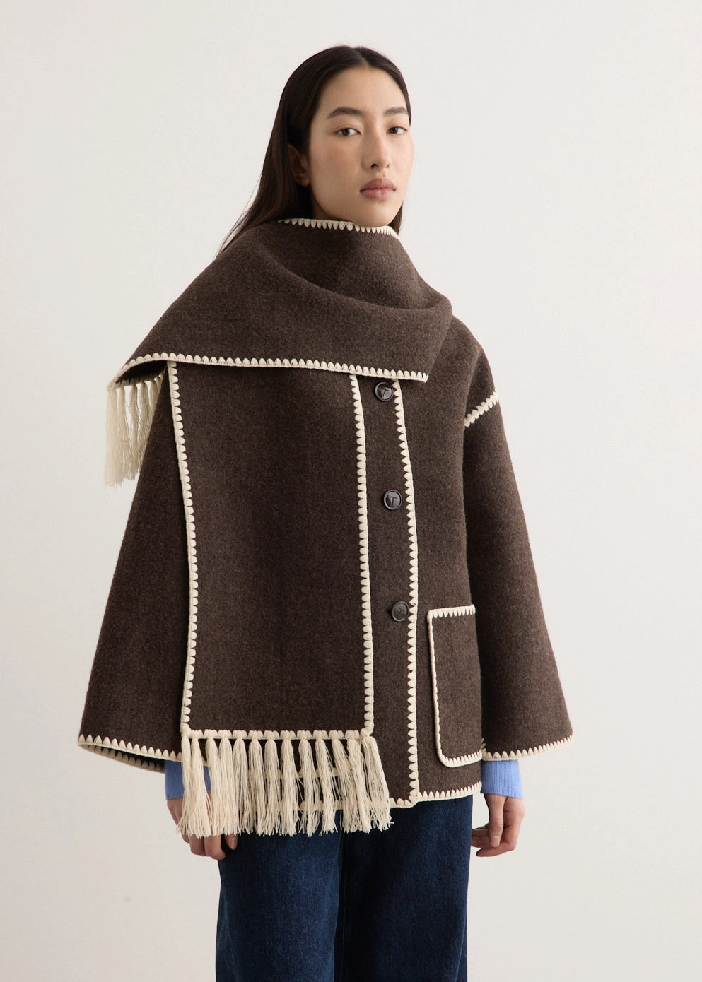 Embroidered Scarf Jacket Transitional Style VeganFriendly Material