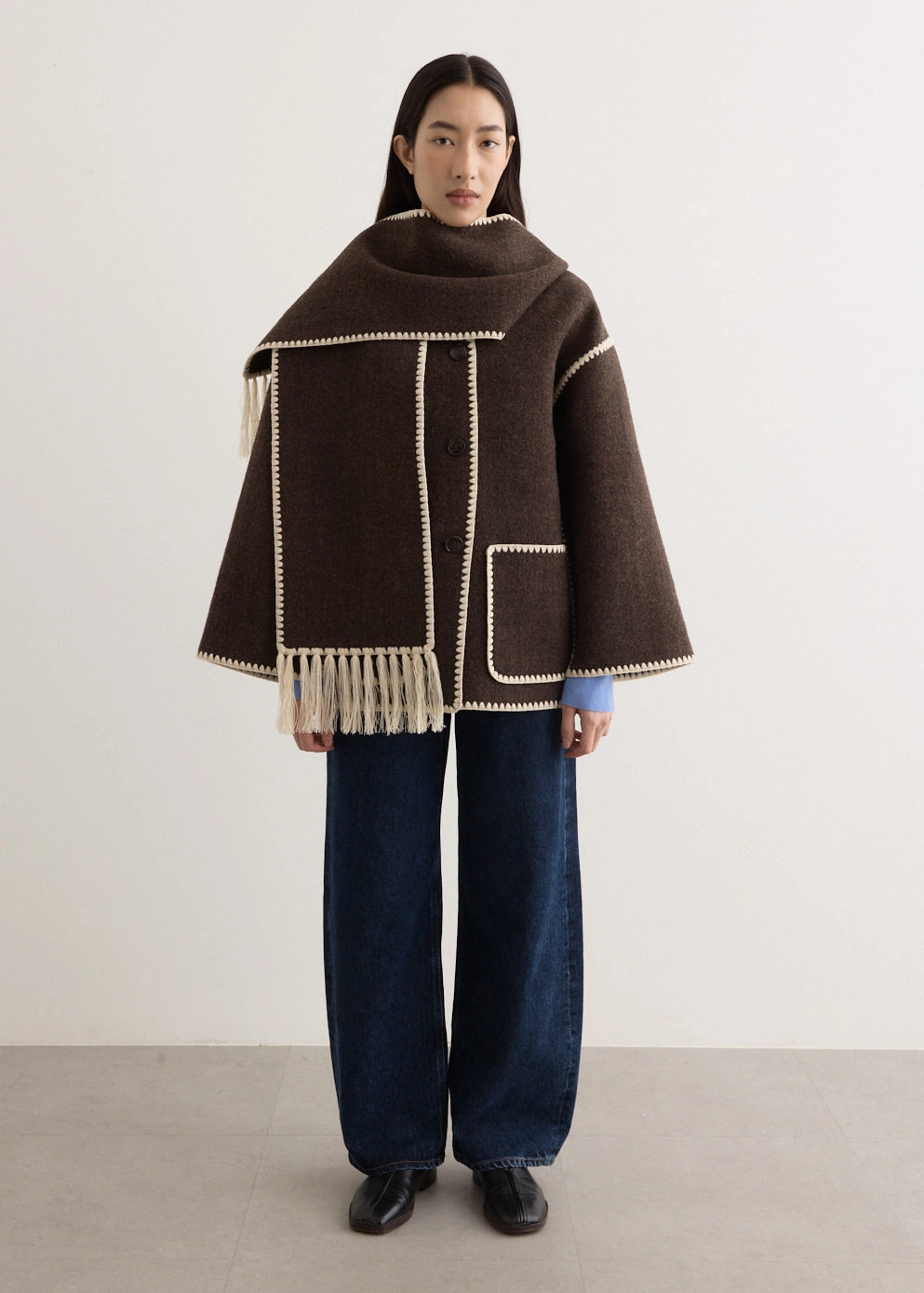 Fresh Style Embroidered Scarf Jacket