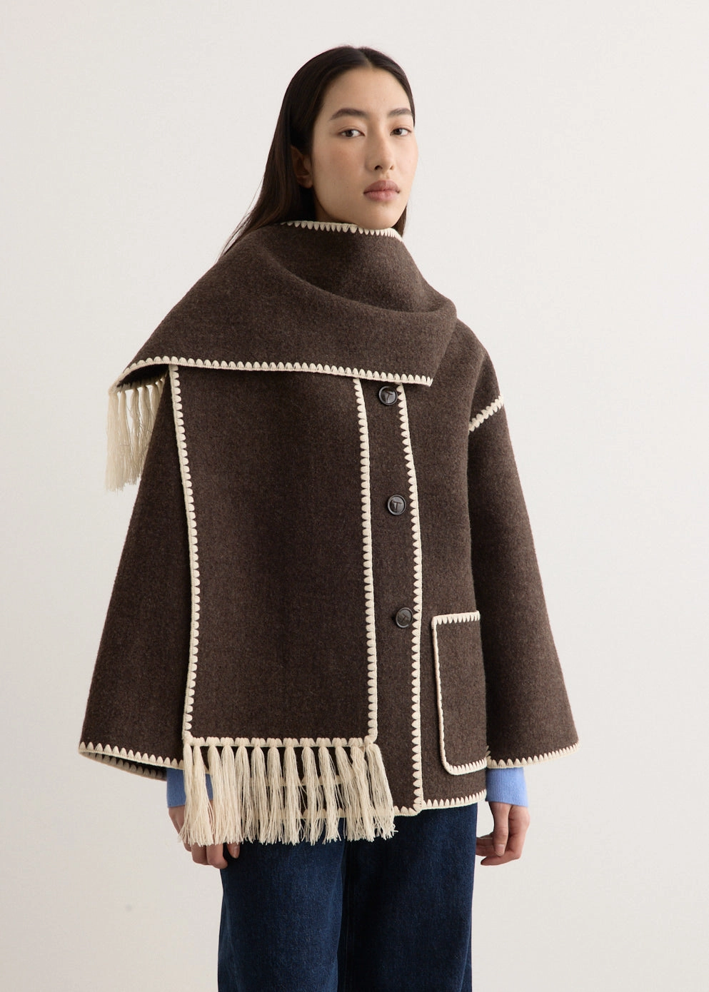 Four Way Stretch Glossy Finish Embroidered Scarf Jacket