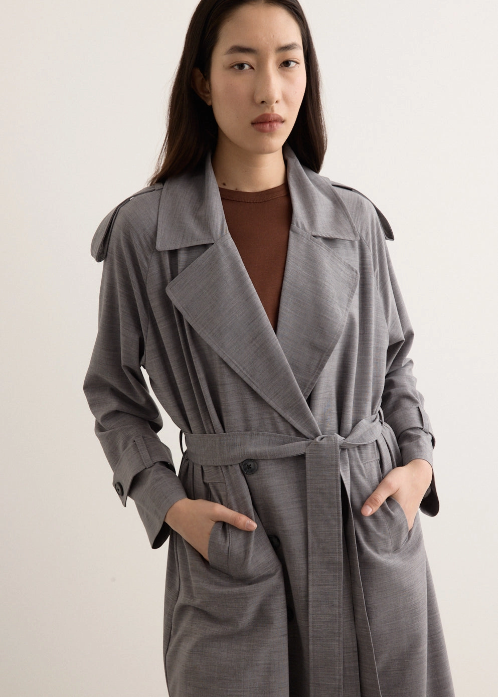 Midnight Tailored Trench Coat stain resistant coating