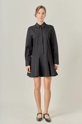 COLLAR FLARE SKIRT DRESS Patterned-Fabric