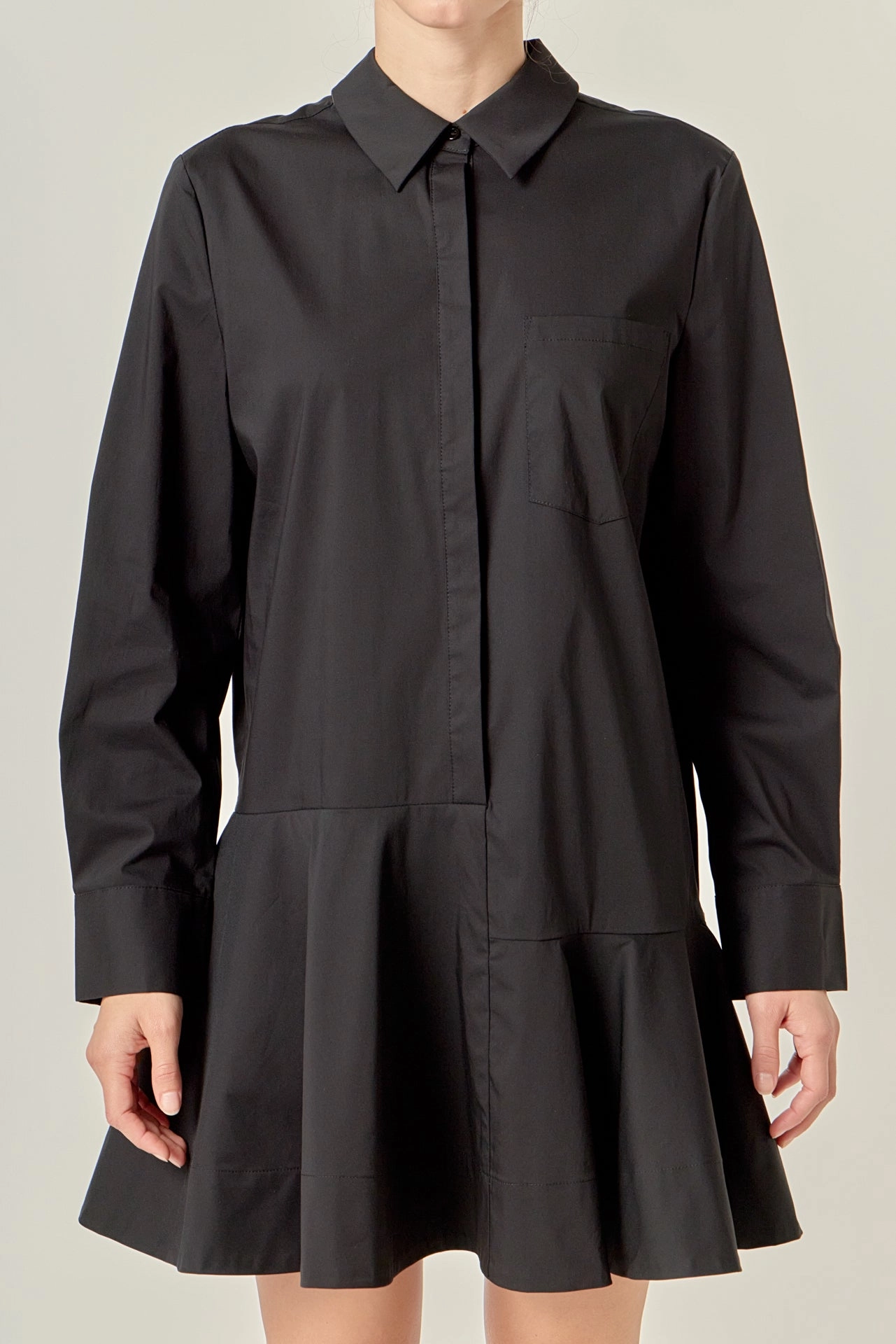 COLLAR FLARE SKIRT DRESS Stylish Cut