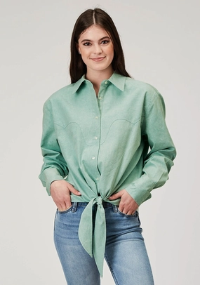 Roper Womens 2014 Denim Aqua 100% Cotton L/S Shirt adult clothing