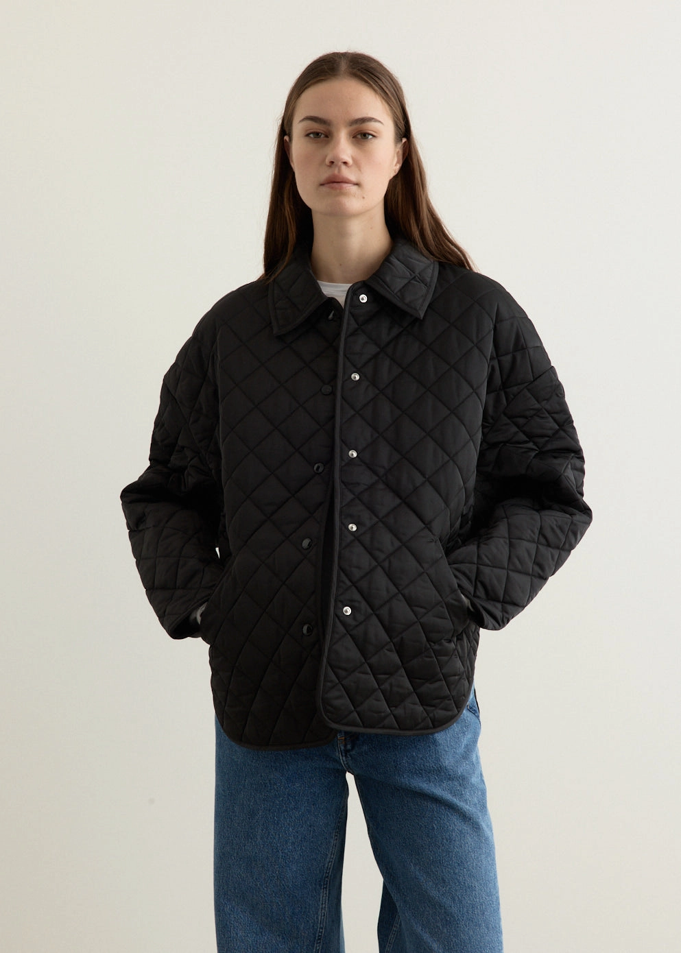 Stand Collar Stain Resistant Material Collared Quilted Jacket