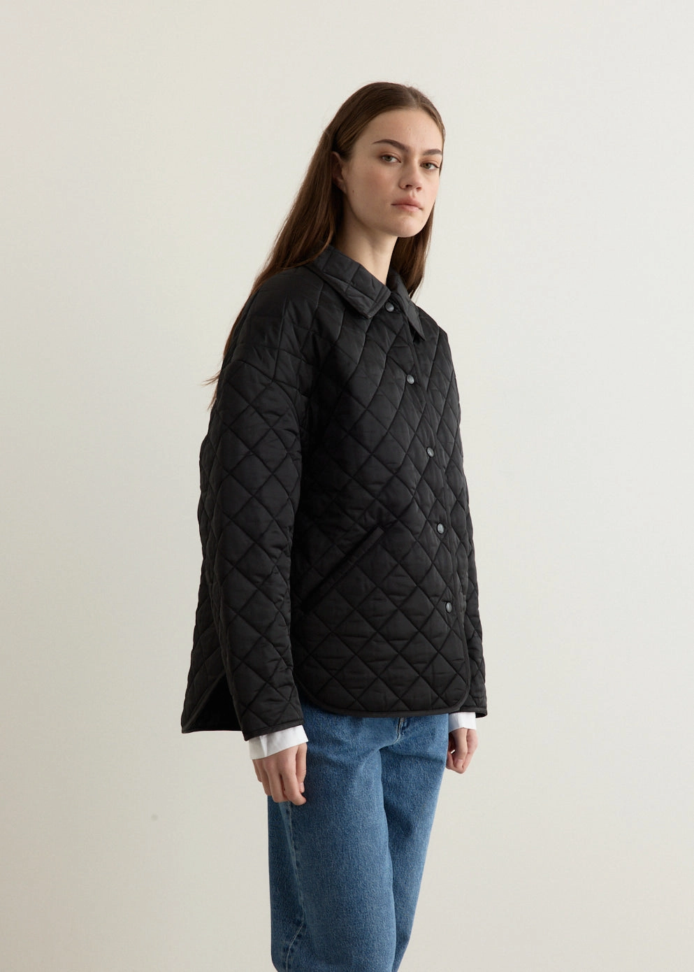 Collared Quilted Jacket Mild Weather Layer Transitional City Fit