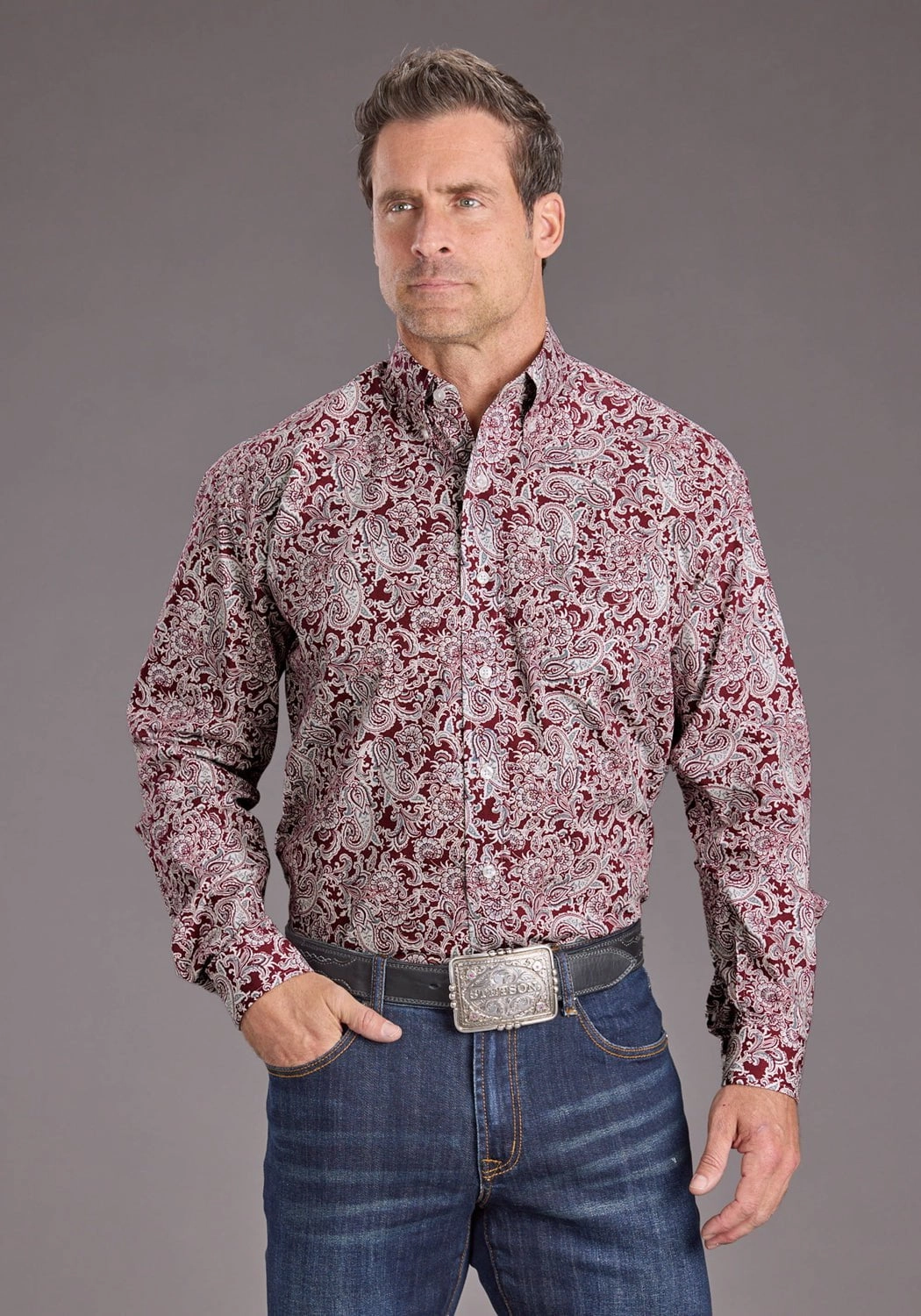 Smart Look Stetson Mens 2393 Paisley Wine 100% Cotton 1 Pkt L/S Shirt