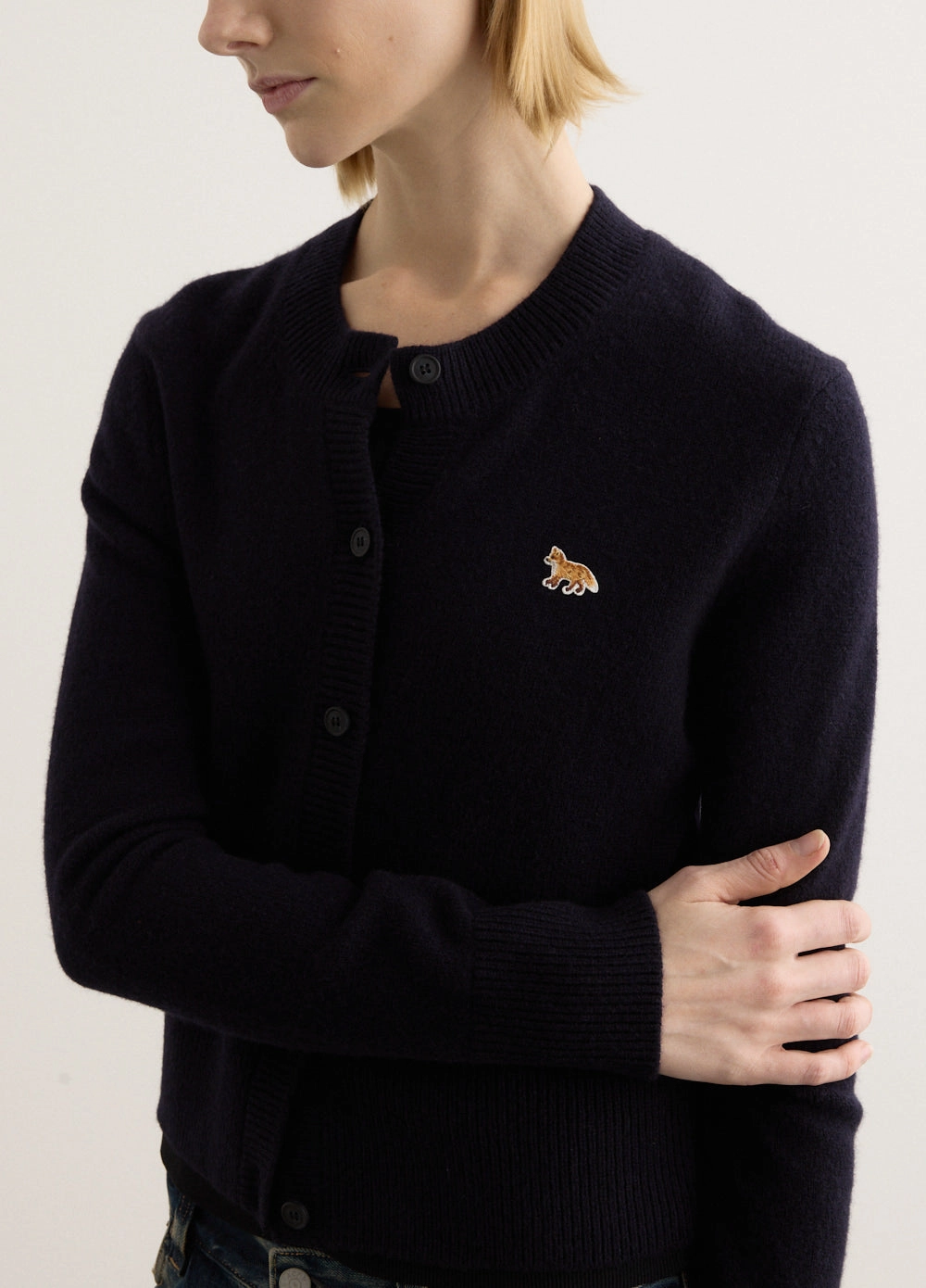 Baby Fox Patch Fitted Cardigan Work Outfit