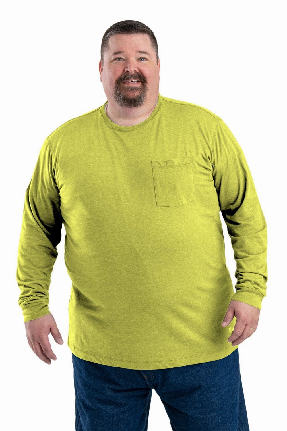 Berne Mens Yellow Cotton Blend Performance Pocket Tee L/S Inner Layer