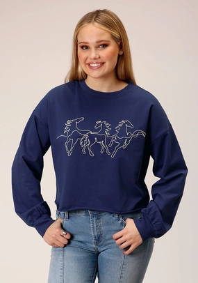 Seasonal Comfort Premium Comfort Roper Womens Broncos Blue 100% Cotton Sweatshirt