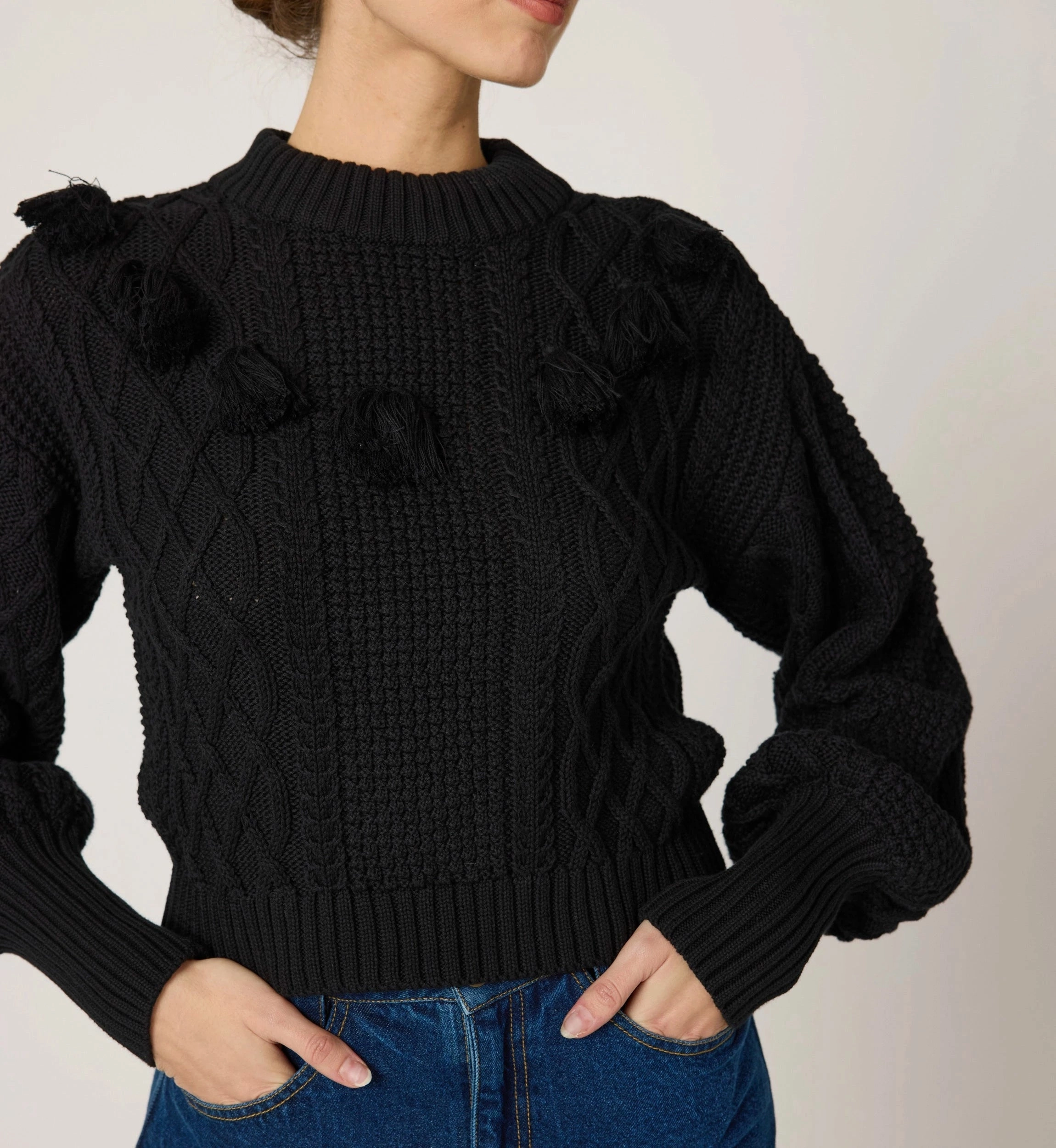 Bettina Sweater | Black Snuggly Knitwear Stylish Wear