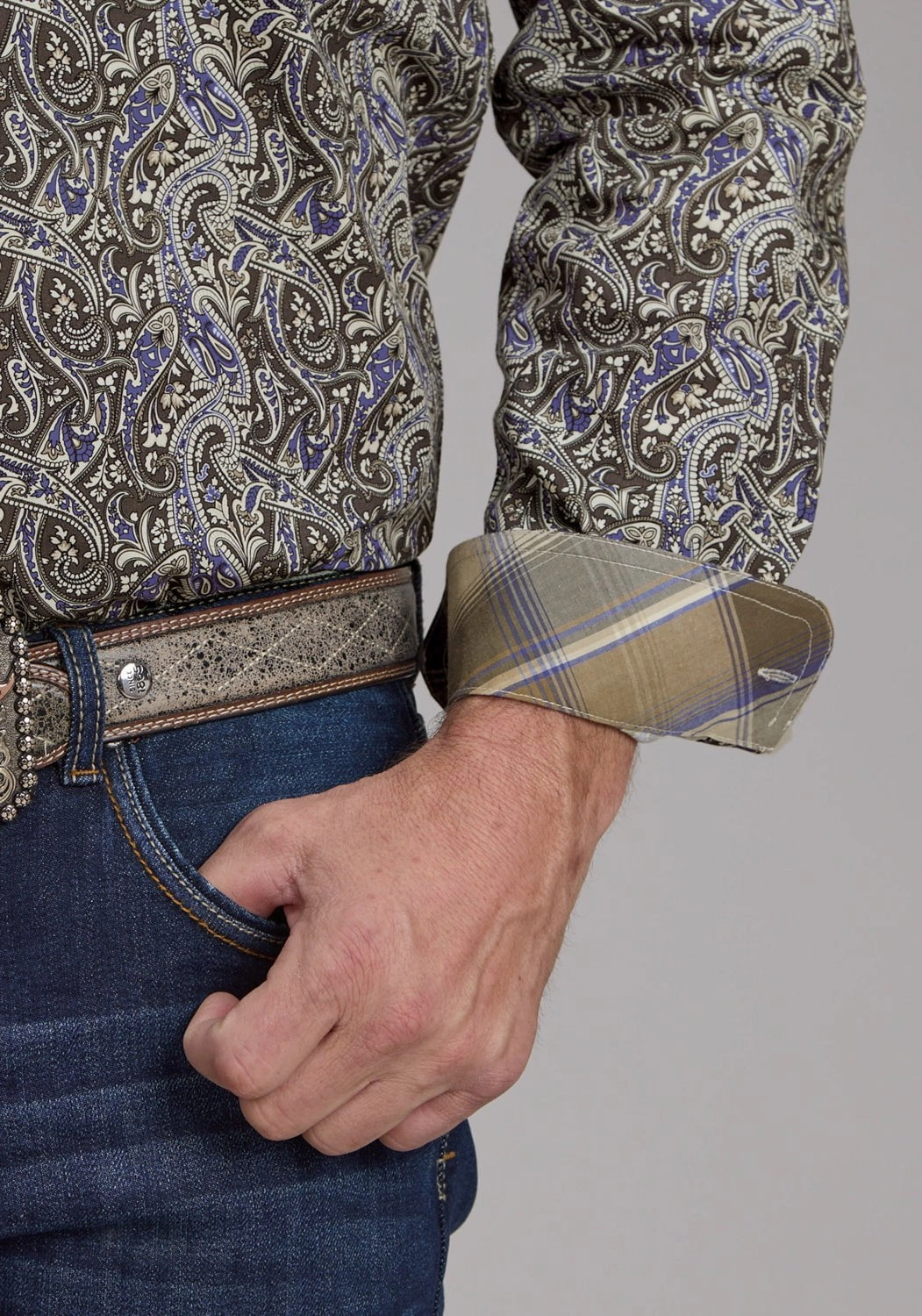 Graduation Attire Layered Hemline Roper Mens 2383 Paisley Stone 100% Cotton Btn L/S Shirt