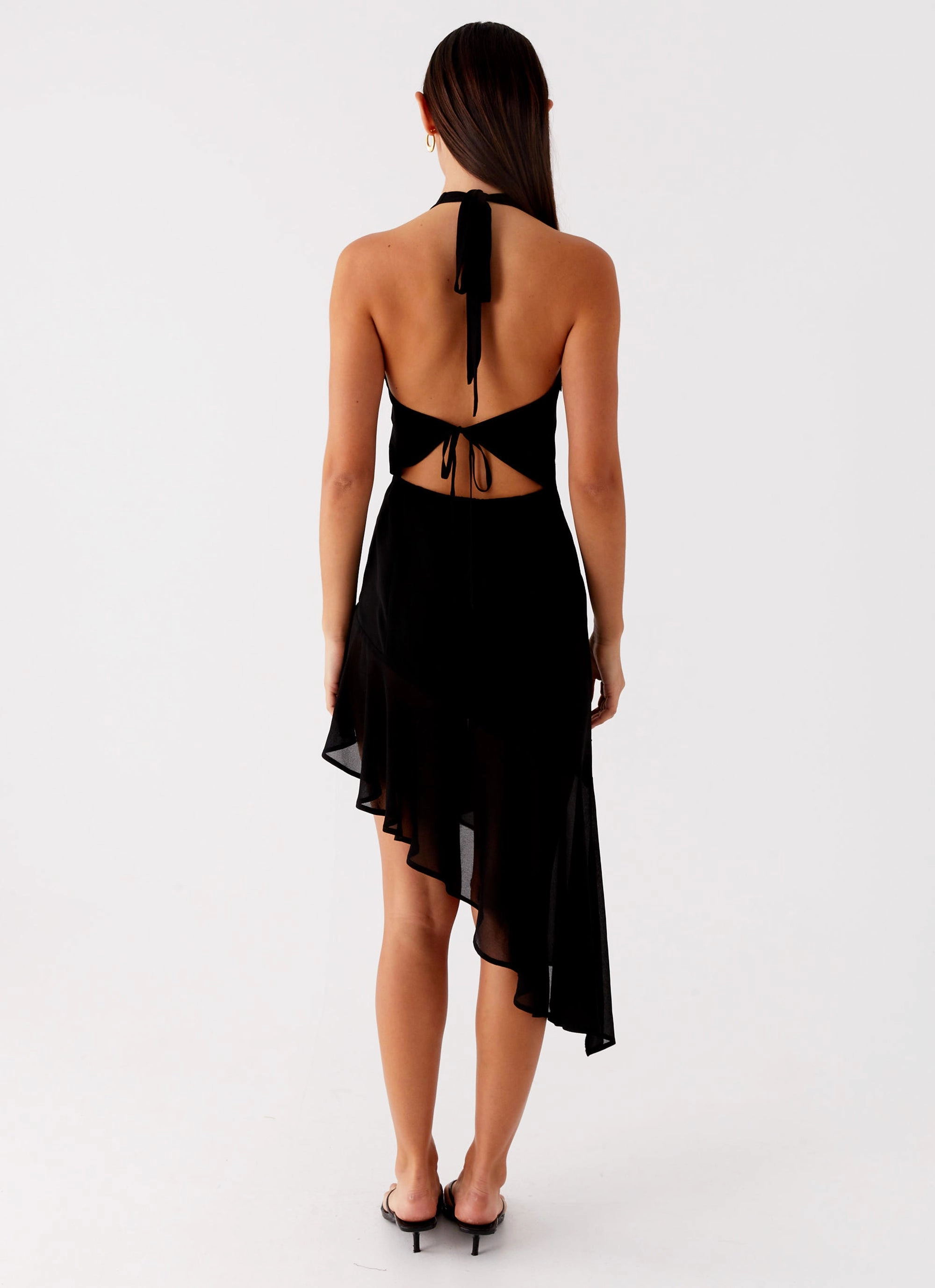 Clean Slate Midi Dress - Black Pleat-Front Recycled-Material