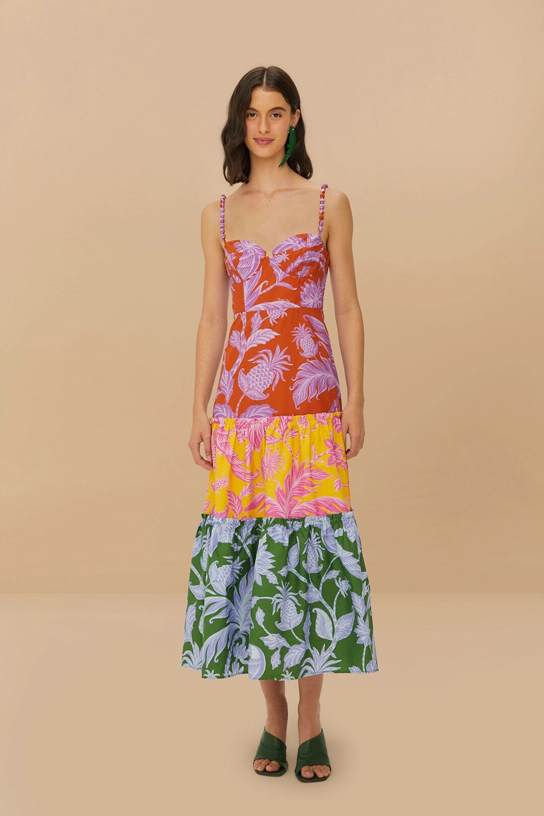 Tropical Swing Sleeveless Midi Dress in Mixed Romance Soul Trend Fit