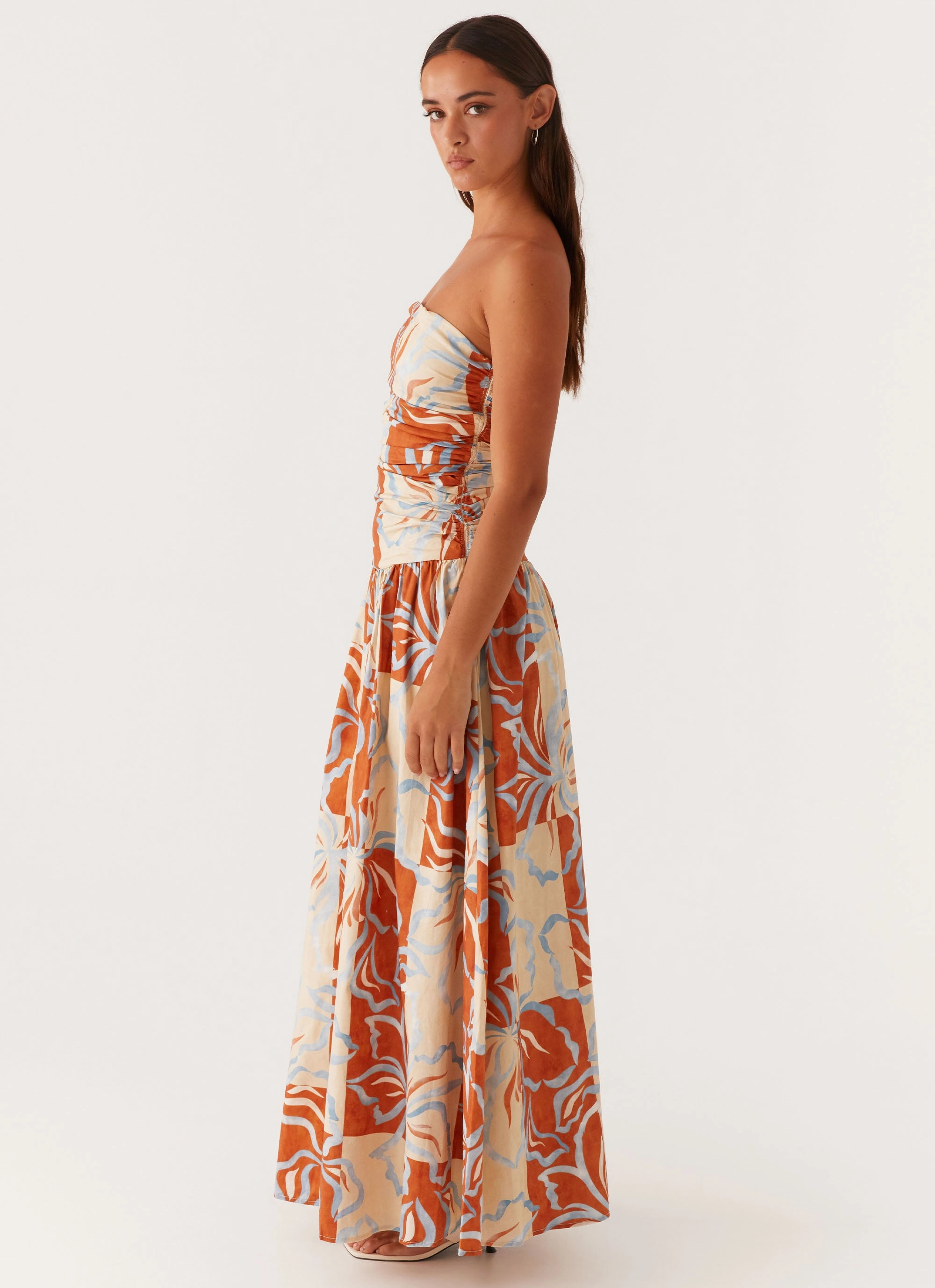 Carmel Maxi Dress - Orange Blue Floral Adjustable Straps Bright Accent