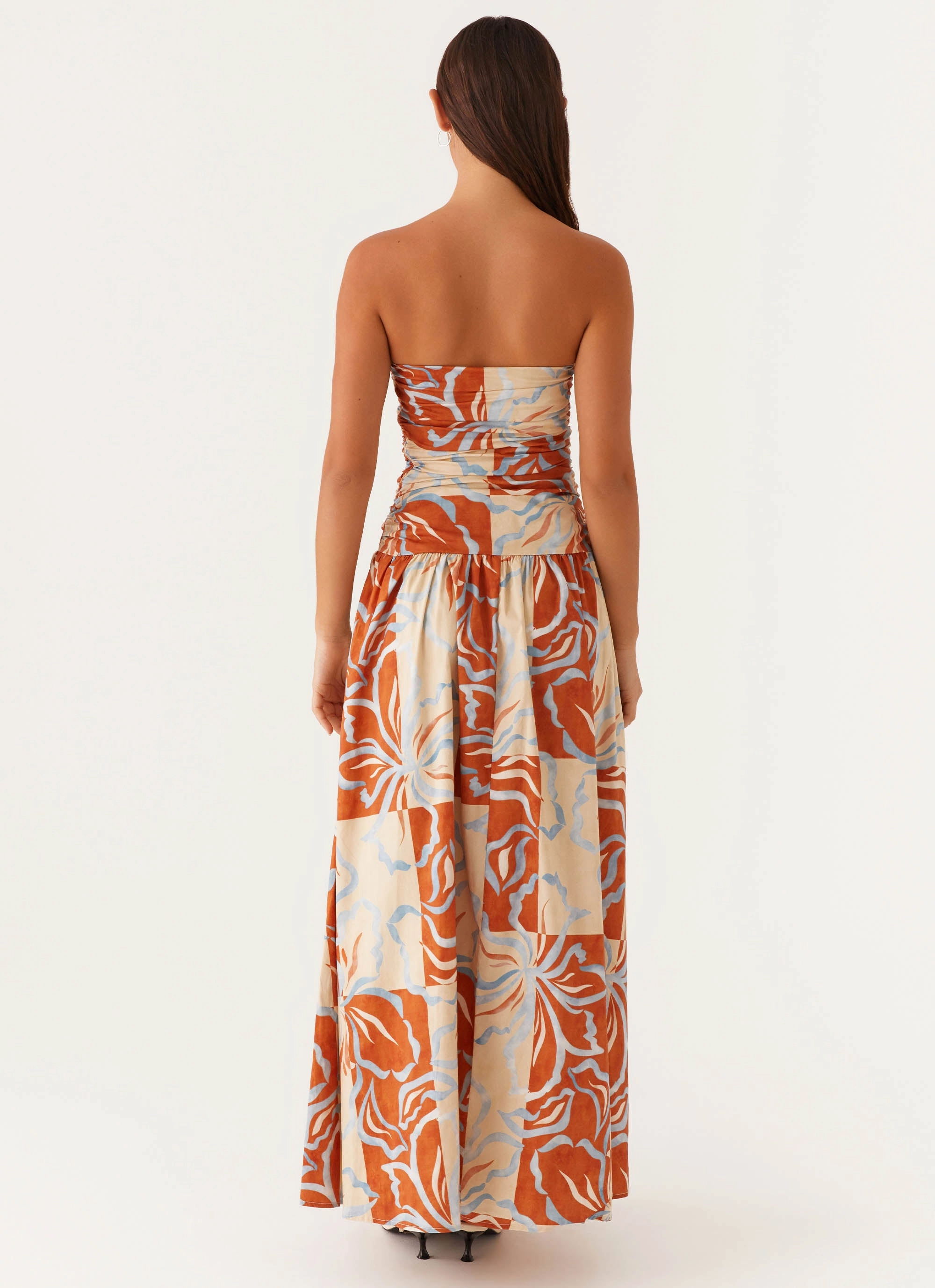 Minimal Design Carmel Maxi Dress - Orange Blue Floral