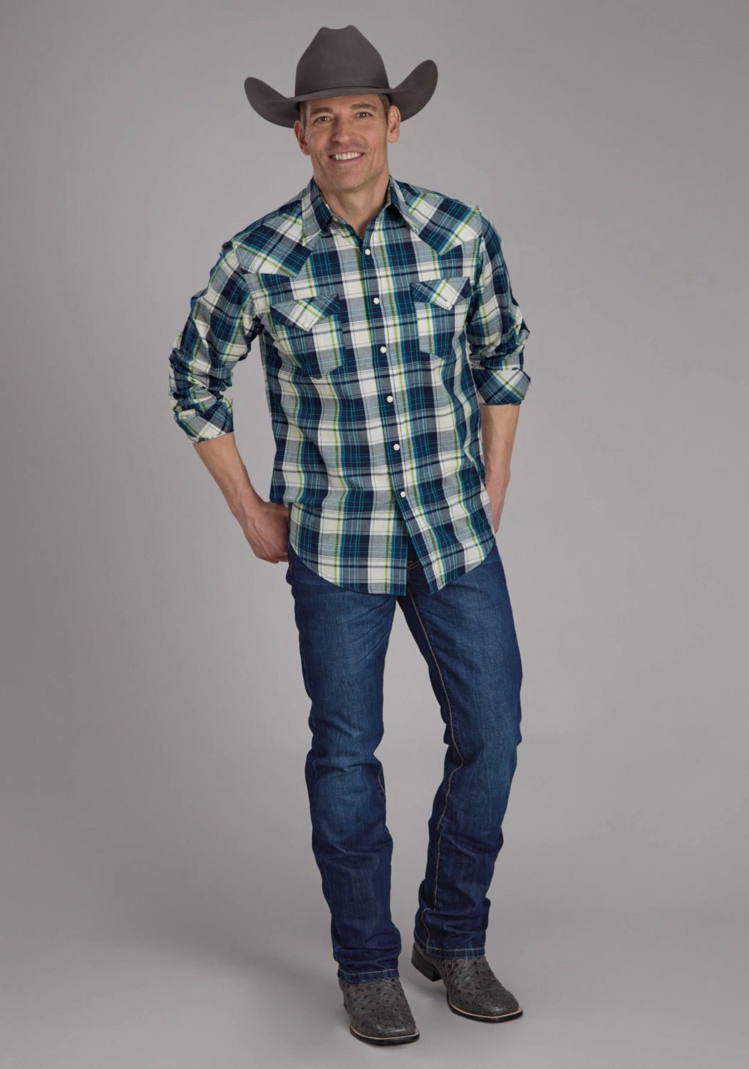 Classic Appeal Breathable Cotton Roper Mens 2183 Contrast Dobby Blue 100% Cotton L/S Shirt