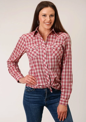 Comfort Stretch Roper Womens 1508 Small Scale Multi Red Cotton Blend L/S Shirt
