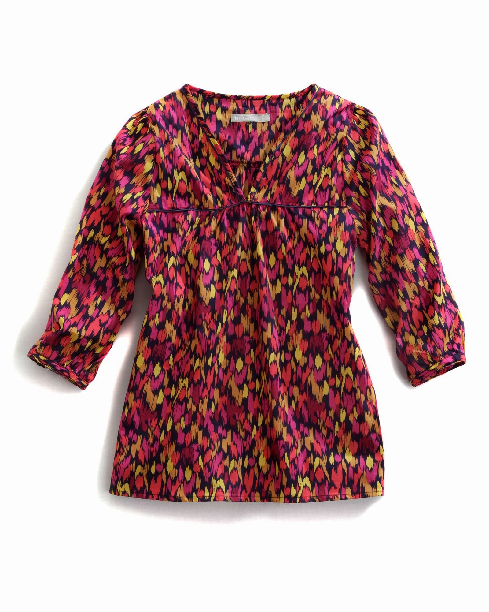 Tin Haul Womens 9495 Confetti Camo Multi-Color 100% Cotton S/S Blouse Fall Fashion