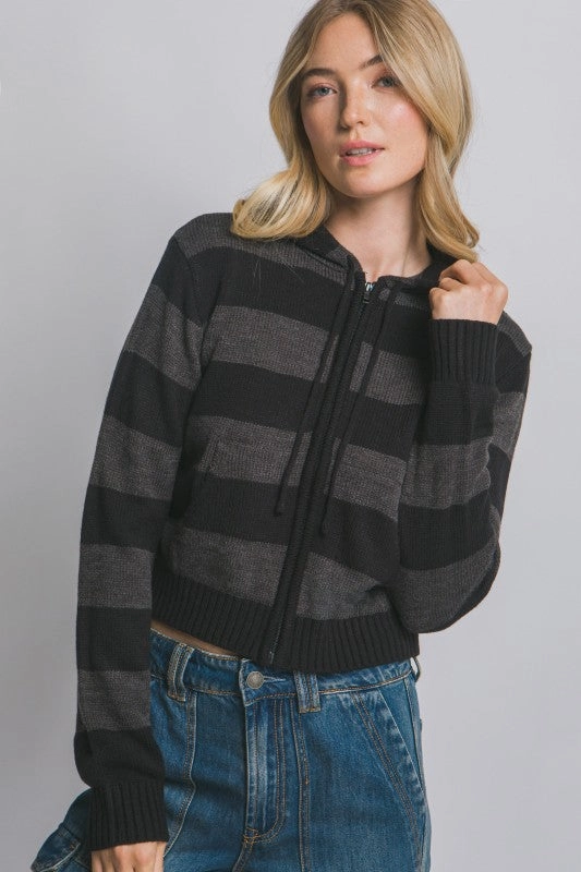 Victoria Stripe Hoodie Sweater W/zip Stylish Apparel Modern Look