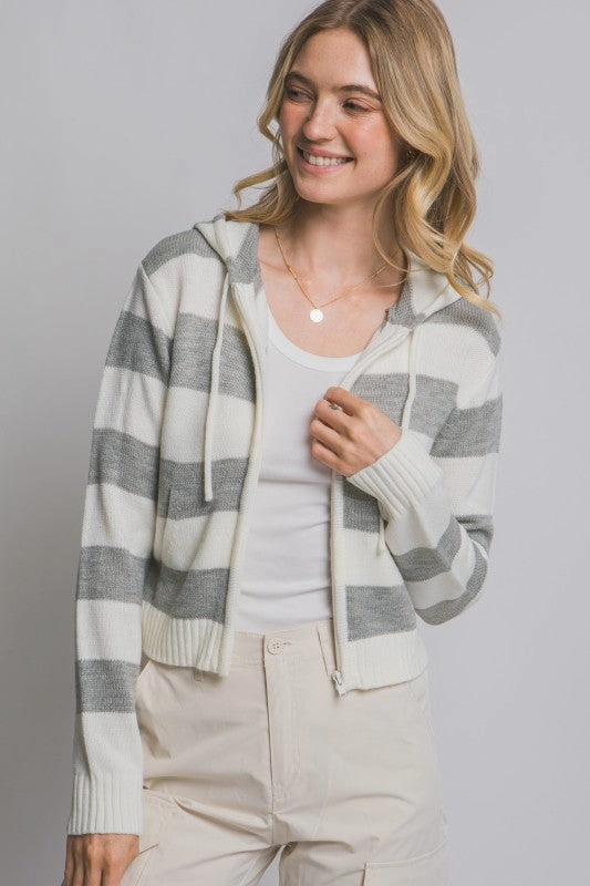 Victoria Stripe Hoodie Sweater W/zip Quick Drying Technology