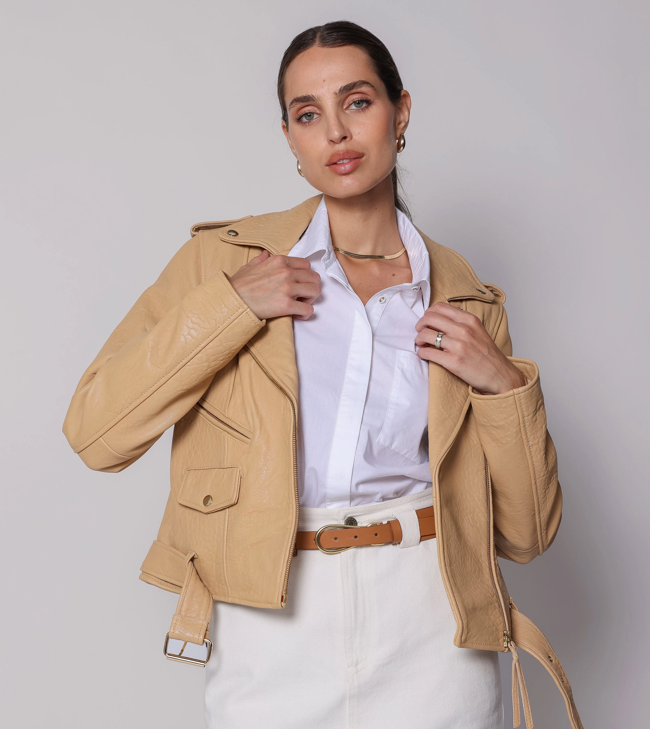 All-Purpose Knit All Season Wear Asher Leather Jacket | Tan