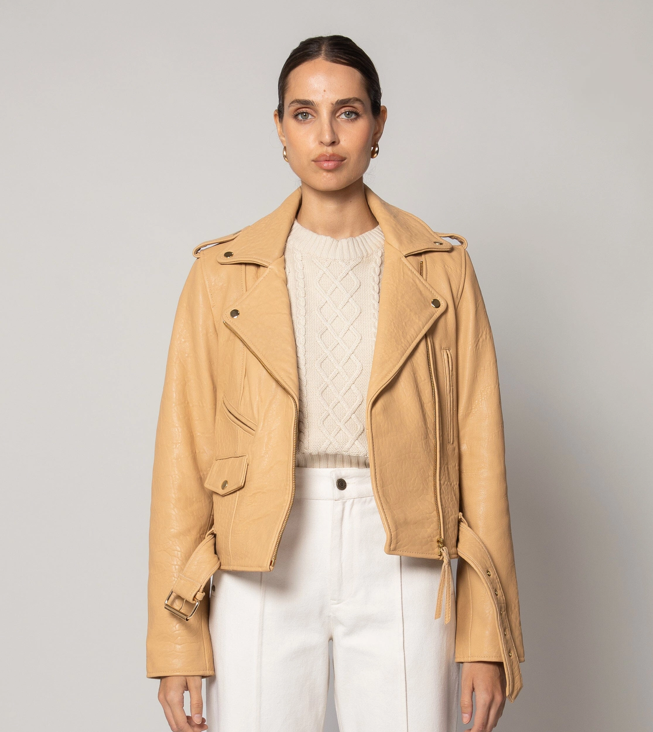 Asher Leather Jacket | Tan Layered Comfort Wear Chilly Day Knitwear