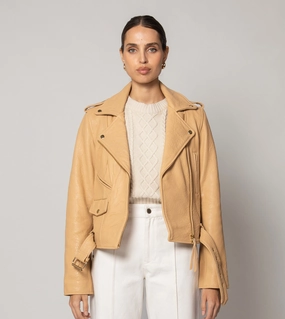 Asher Leather Jacket | Tan Layered Comfort Wear Chilly Day Knitwear