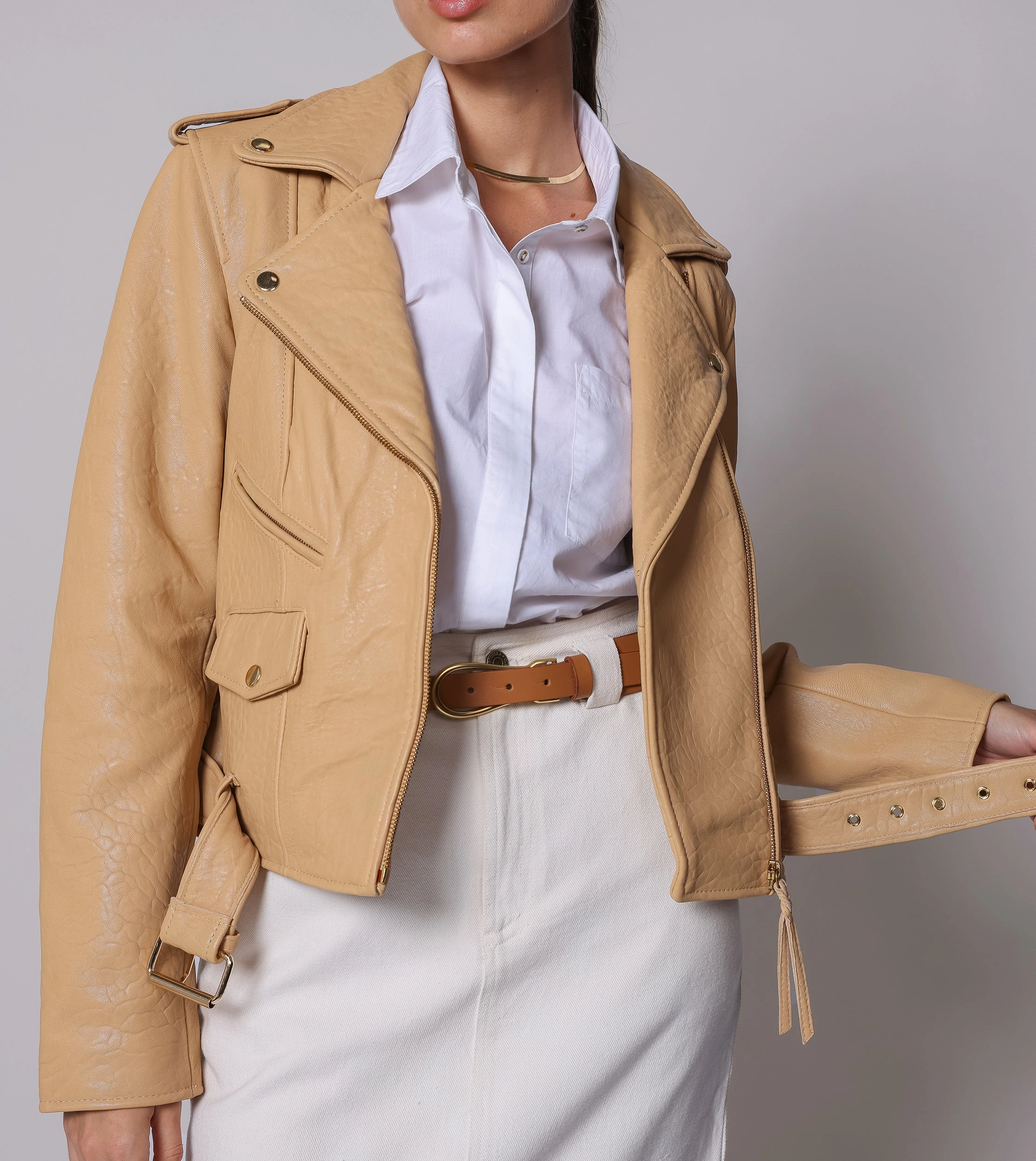 Soft Knit Wear Textured Weave Asher Leather Jacket | Tan