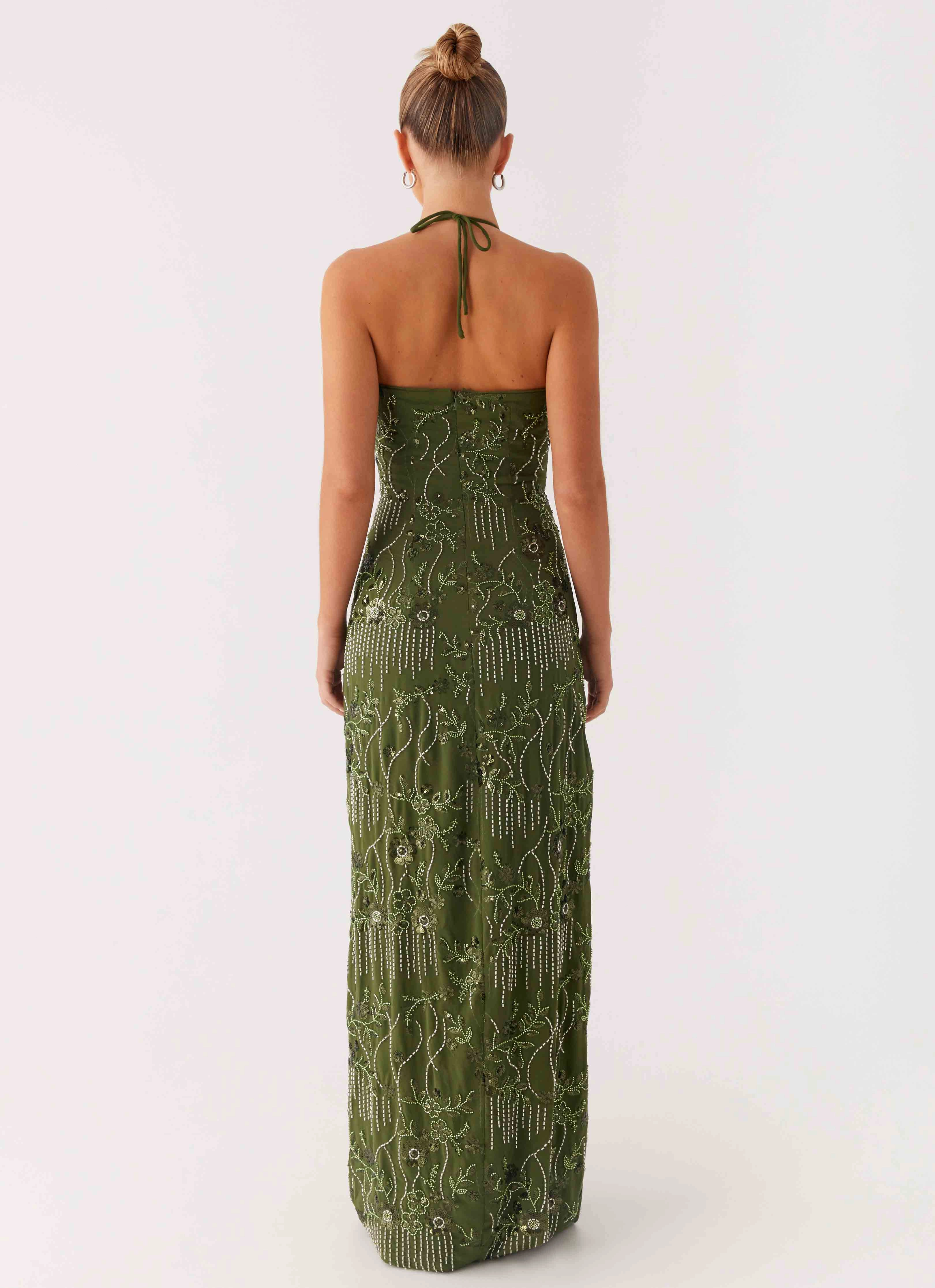 Phoenicia Beaded Maxi Dress - Khaki Cocktail-Party