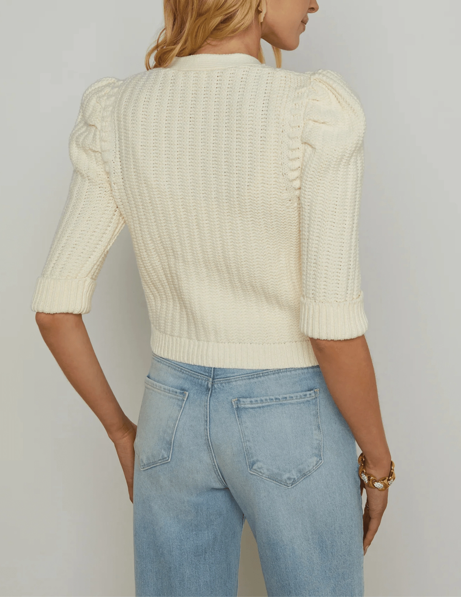 Relaxed Neckline V neck L'Agence Delilah Cropped Textured Cardigan
