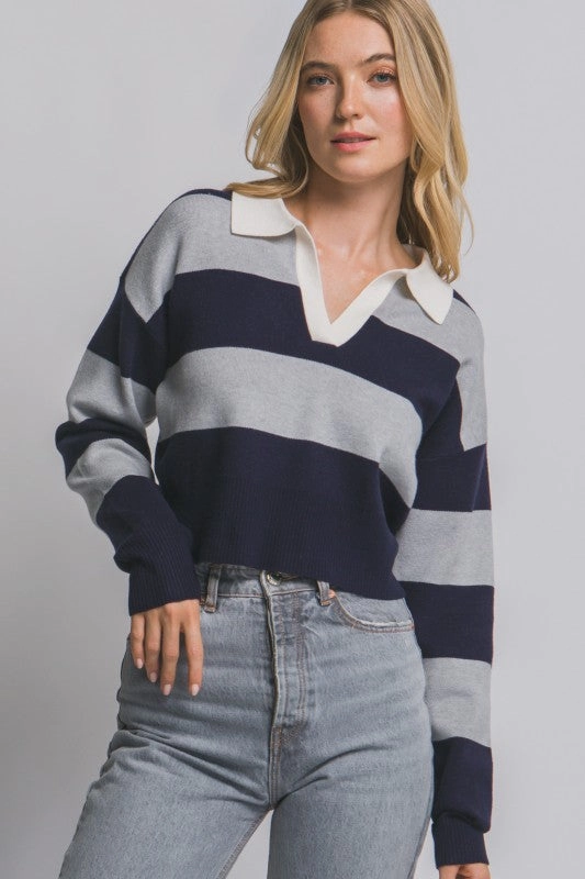 Simple Comfort Isabella Stripe Polo Sweater