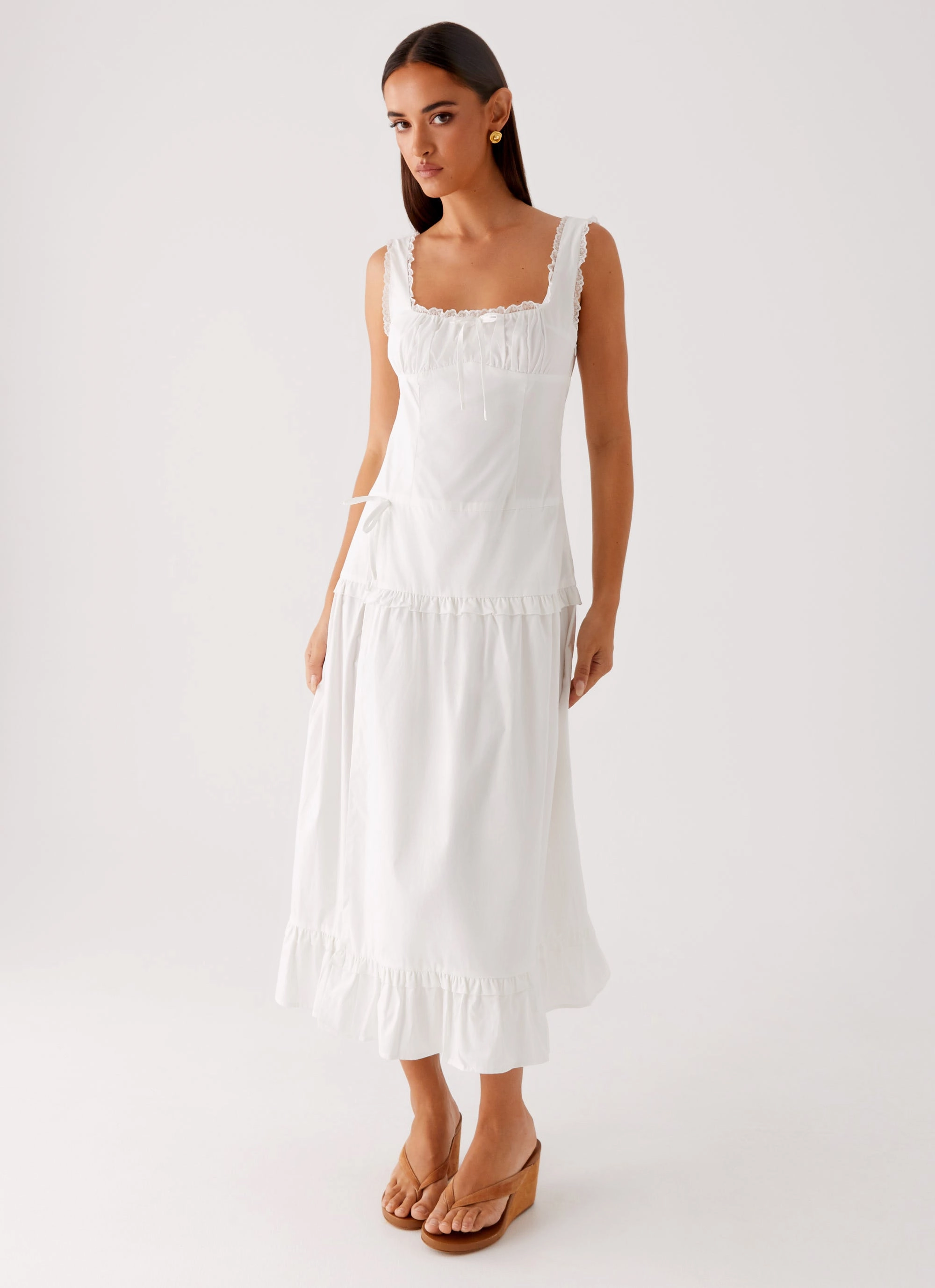 Quinn Midi Dress - White Grace Flow