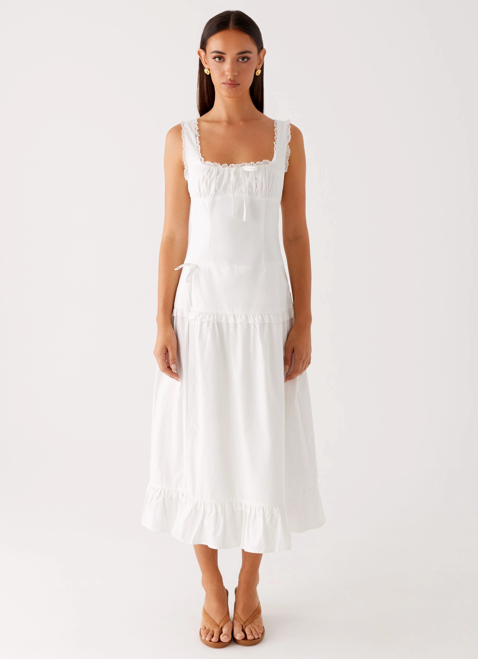Quinn Midi Dress - White Chic Balance Walk Easy