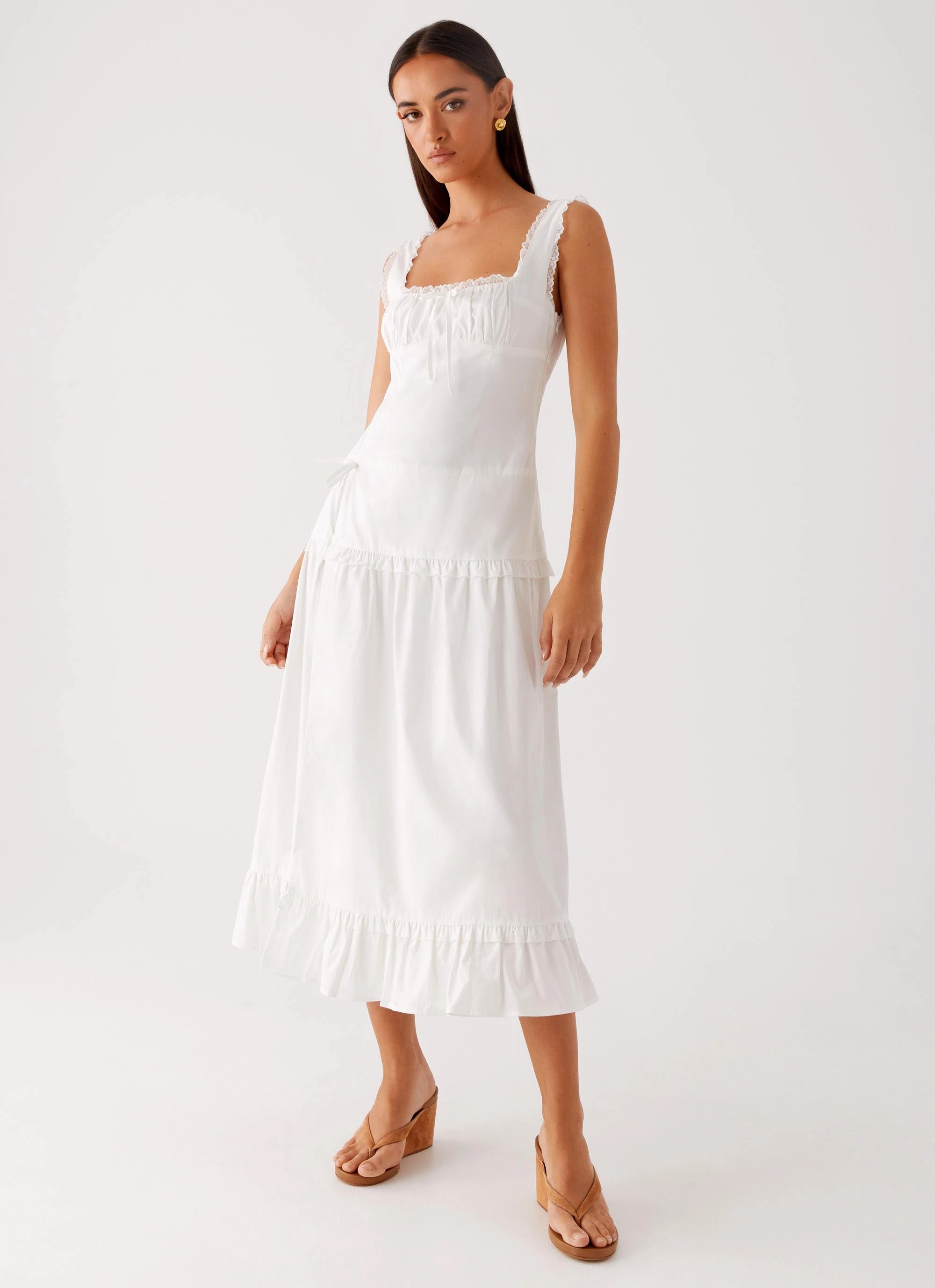 Quinn Midi Dress - White Seamless Finish Gentle Motion