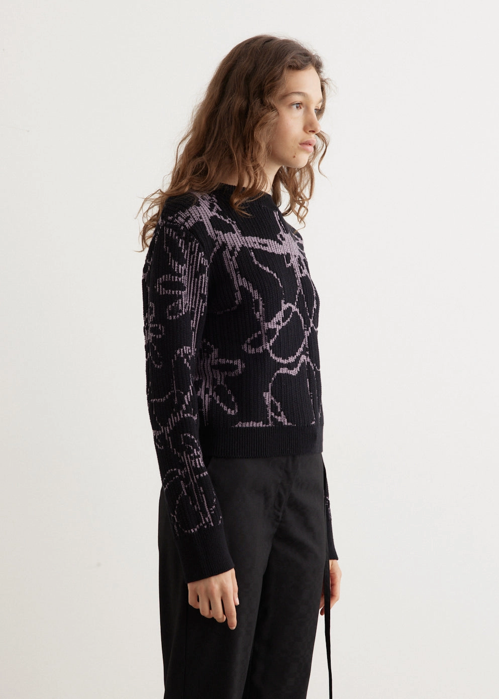 Compact Style SoftTouch Finish Analog Intarsia Crew Sweater