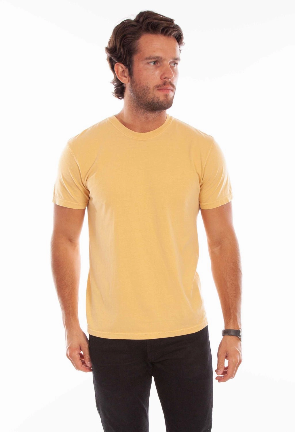 Scully Mens New Mustard 100% Cotton Crew S/S T-Shirt Zip Front