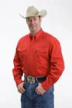 Roper Mens Basics Button Down Red 100% Cotton L/S Shirt Wrinkle Resistant Material