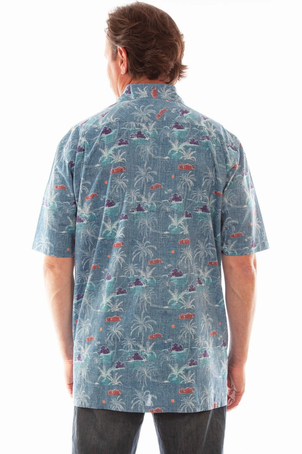 Vibrant color Scully Mens Hawaiian Palm Tree Blue 100% Cotton S/S Shirt