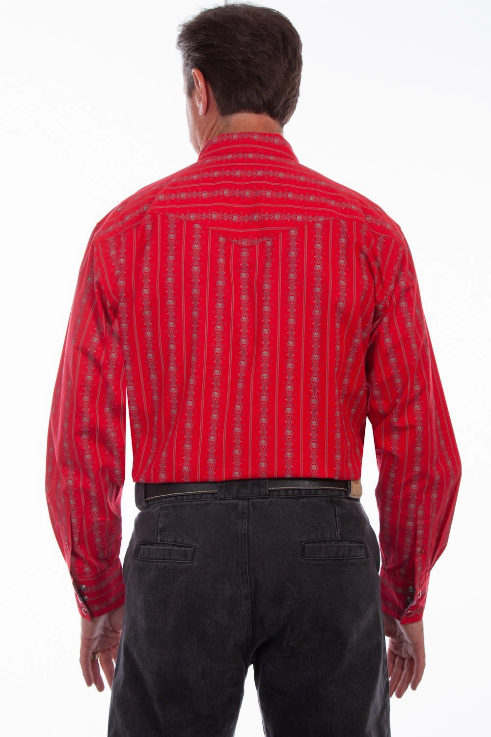 Cuffed hem Scully Mens Skull Stripe Red 100% Cotton L/S Shirt